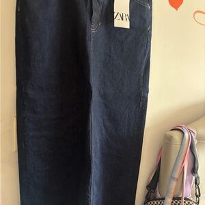 Zara Women's Dark Blue Straight Skirt